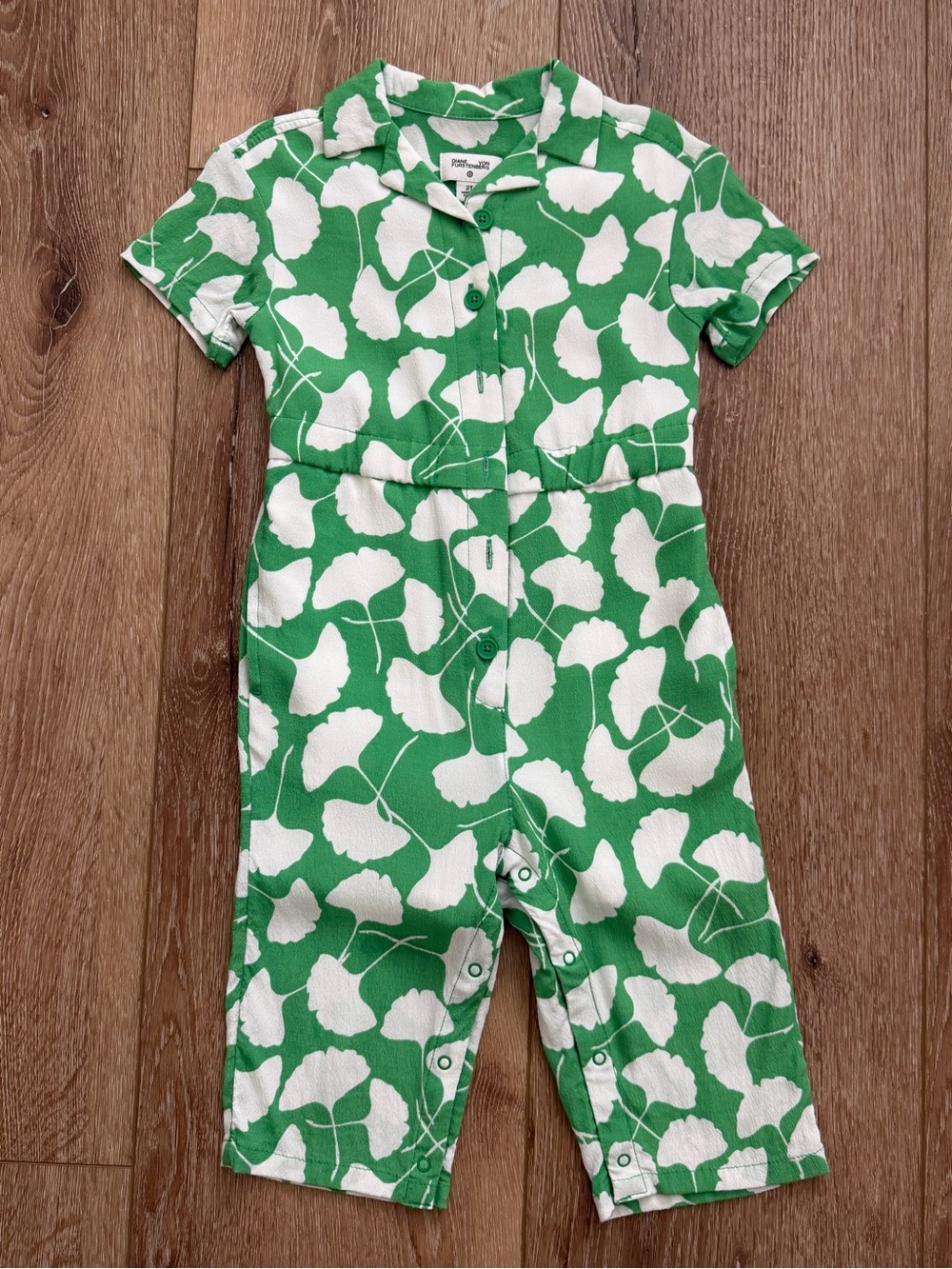 DVF x Target Green & White Leaf-Print Kids One-Piece Romper